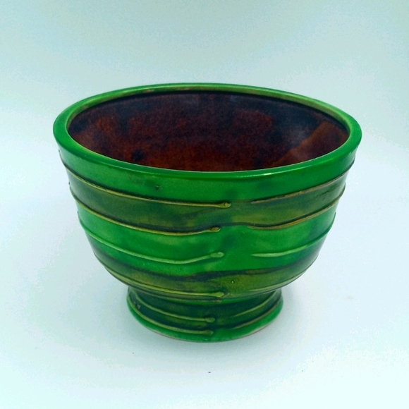 VTG Dimpled Green & Brown Glazed Pot - Picture 2 of 5
